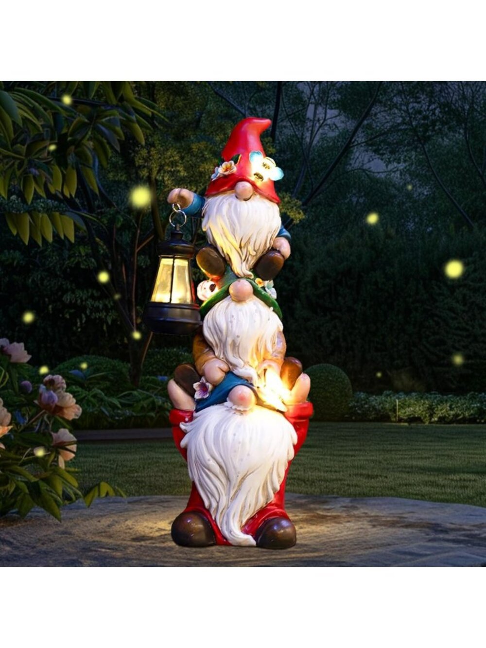 Large 17" Garden Gnome Statue with Solar Lights - Outdoor Decor & Yard Art